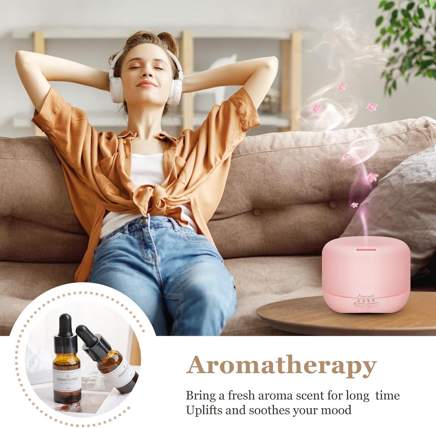 Homeweeks 300ml Essential Oil Diffuser, Quiet Aromatherapy Mist Diffusers for Essential Oils, Wood Grain, Ultrasonic, Remote Control, Timer, 7 Colors Light for Bedroom (300ml)