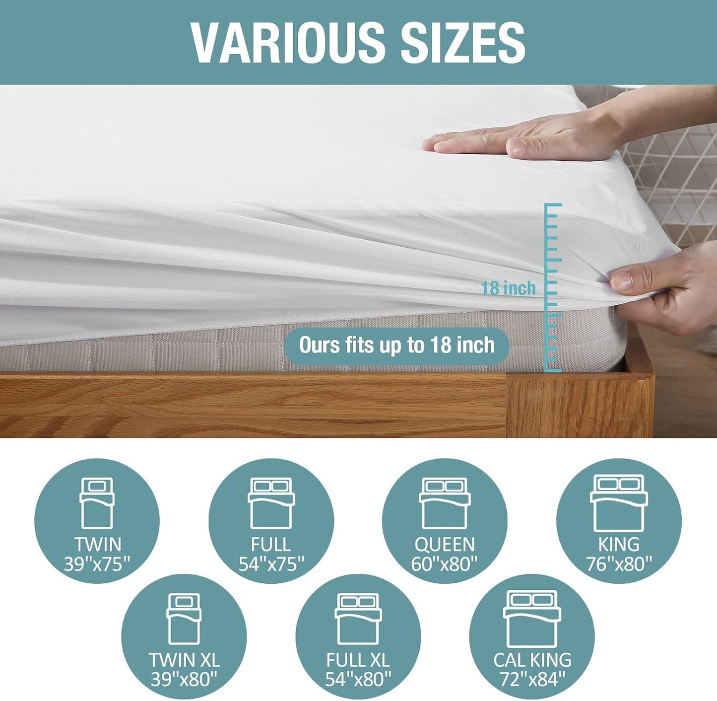 Bedecor Queen Waterproof Mattress Protector, Pee Proof Cotton Terry Cover | Noiseless, Soft Cotton Terry, Breathable, Fitted Elastic Deep Pocket 9-18 in, Washable, for Incontinence, Kids, Pets, Elderly