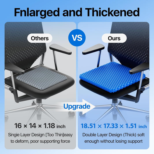 OMCOZY Gel Seat Cushion, Cooling Cushion (Super Large & Thick), Breathable Honeycomb Design Absorbs Pressure Points Seat Cushion, Gel Cushion for Office Chair, Home Car seat Cushion for Wheelchair