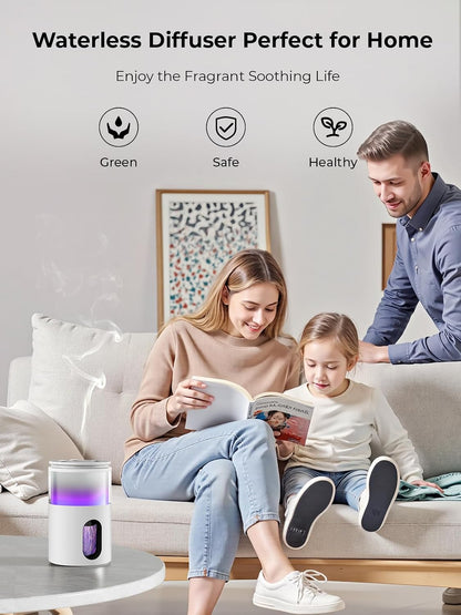 Waterless Essential Oil Diffuser: 𝟗 𝐂𝐨𝐥𝐨𝐫𝐬 𝐋𝐄𝐃 Scent Diffuser for Home&Car&Office - Portable Diffuser with 48H Battery, 4 Timers & 3 Mist Levels, Carbon Black