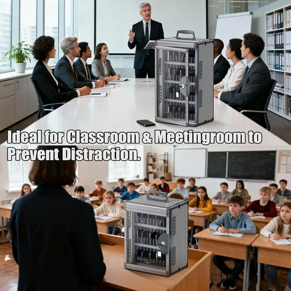 36 Slots Cell Phone Locker for Classroom with Key, Portable Mobile Phone Storage Box with Handle & Charging Hole, Phone Lock Box Wall Mounted for School (Black, 36 Slots)