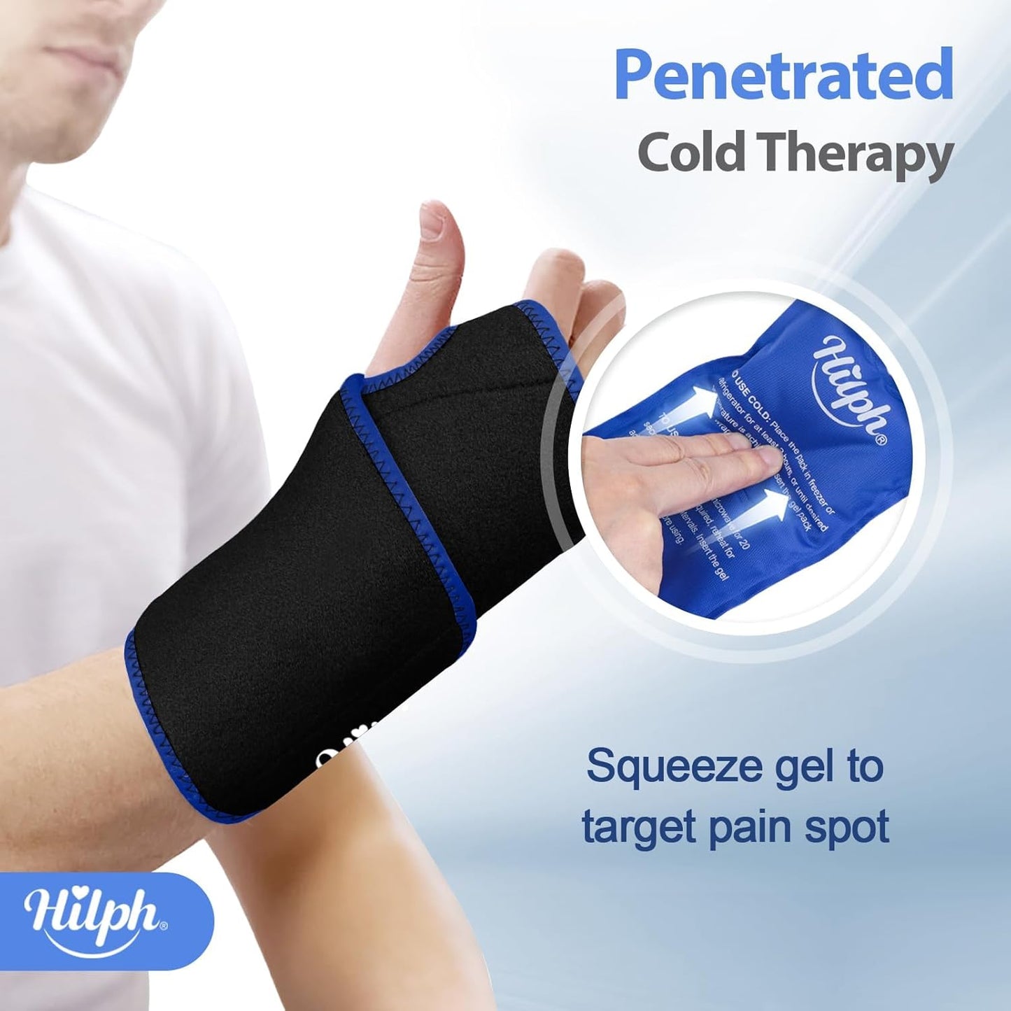 Hilph Wrist Ice Pack Wrap for Carpal Tunnel Relief, FSA Eligible HSA, Reusable Wrist Hot & Cold Therapy Brace for Hand Injuries, Arthritis, Tendonitis, Surgery Recovery Items Gifts Men Women, Blue