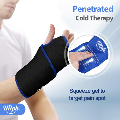 Hilph Wrist Ice Pack Wrap for Carpal Tunnel Relief, FSA Eligible HSA, Reusable Wrist Hot & Cold Therapy Brace for Hand Injuries, Arthritis, Tendonitis, Surgery Recovery Items Gifts Men Women, Blue