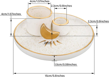 ZenBless Multifunction Incense and Candle Holder for Burning Sage, Palo Santo, Incense Sticks - 5.9" Ceramic Ash Catcher Tray for Meditation Room Home Decor Spritual Gifts (Gold)
