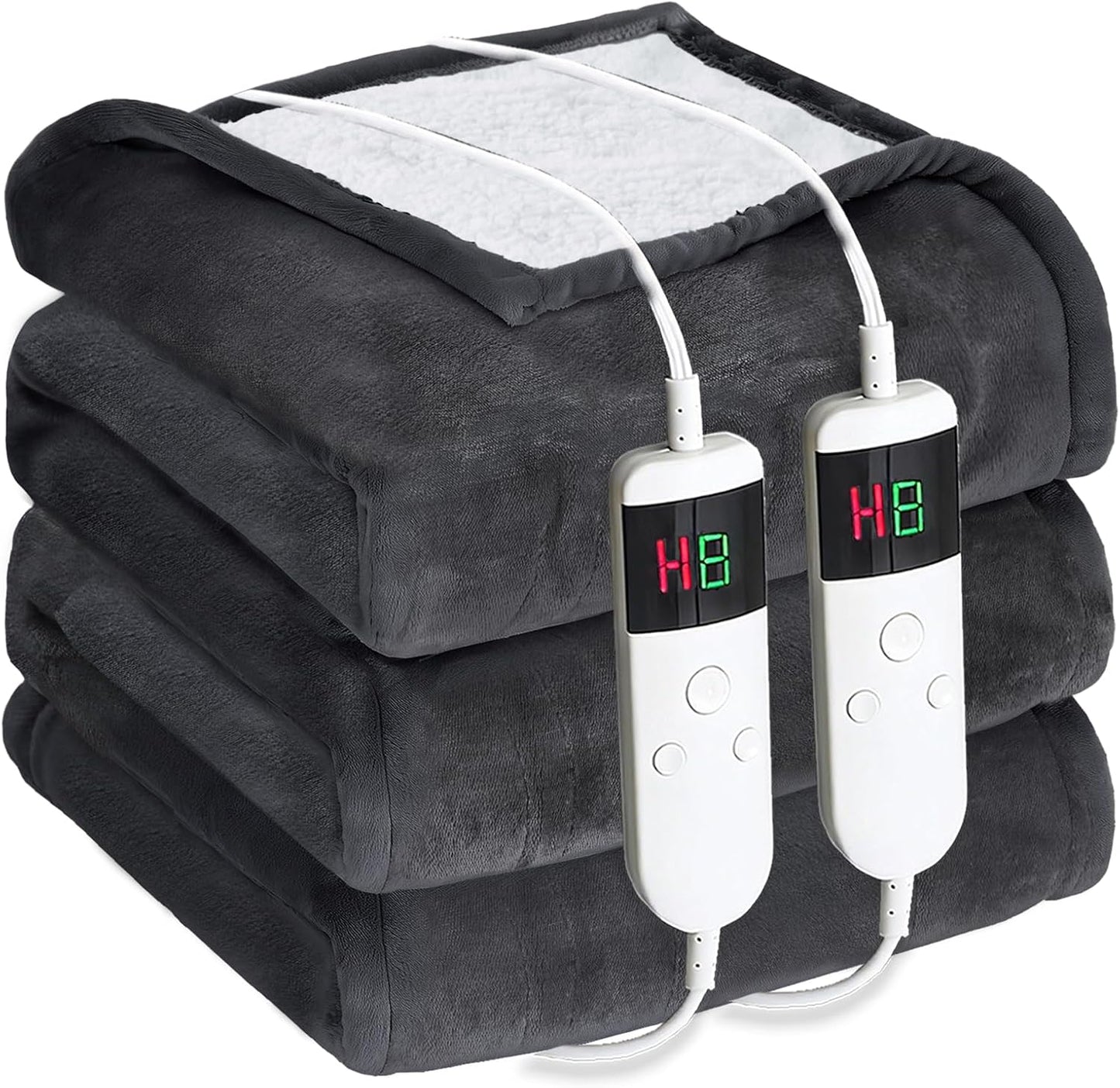 Electric Heated Blanket Throw Size 50''x60''-Control Heating Blanket, Soft & Warm Flannel 10-Level Temperature Control, 8 Hours Auto Off, Rapid Heating & Overheat Protection