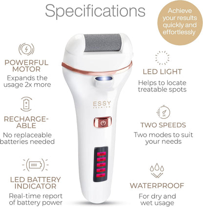 Essy Electric Foot File Hard Skin Remover with 5 Replacement Rollers Foot File Electric Pedicure Sets Cutters Accessories for Dry Dead Hard Skin Feet Callus Remover for Feet Care Exfoliator (Purple)