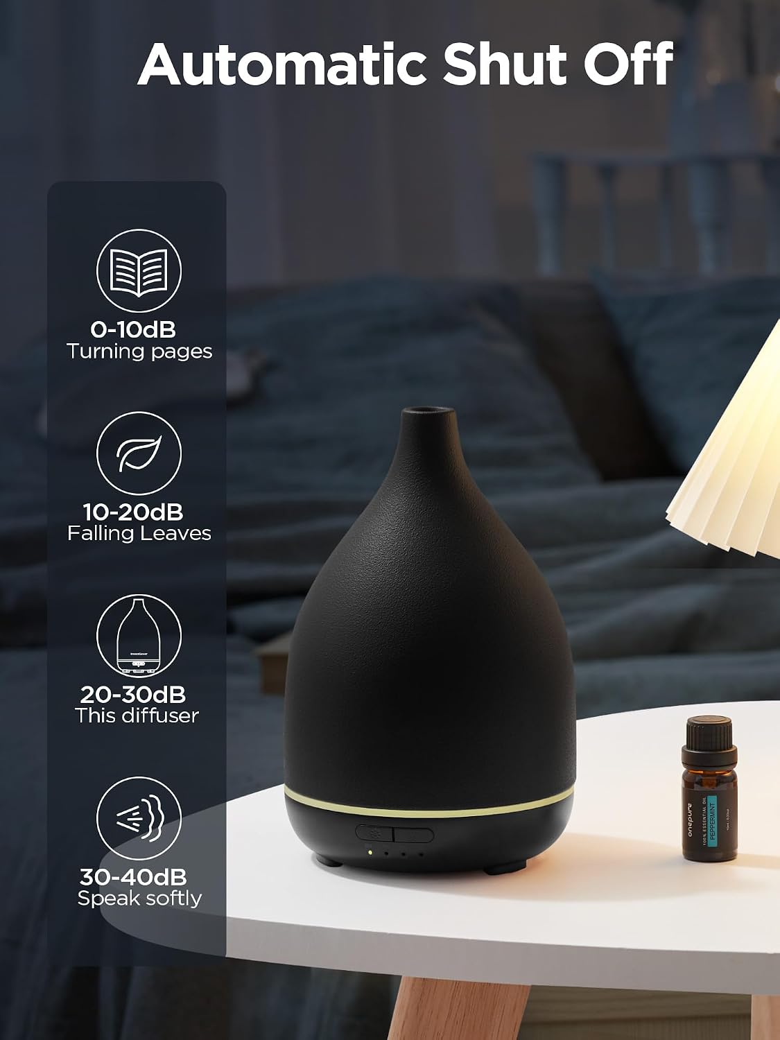 InnoGear Oil Diffuser, 300ML Ceramic Diffuser for Essential Oils Handcrafted Aromatherapy Diffuser Ultrasonic Cool Mist Humidifier with 4 Timers Waterless Auto Off for Room Office, White