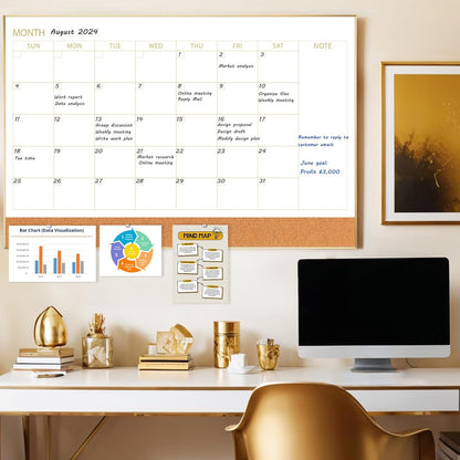 ARCOBIS Dry Erase Calendar with Cork Board for Wall, 24"x 18" Magnetic Calendar Whiteboard with Black Frame, Monthly Combination Board for School, Home, Office