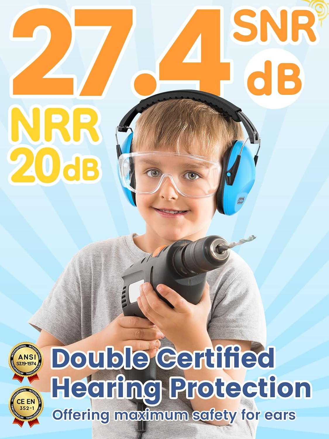 Dr.meter Ear Muffs for Noise Reduction: 27.4SNR Noise Cancelling Headphones for Kids Adults, EM100 Adjustable Hearing Protection Earmuffs for Monster Jam, Autism Sensory, Concerts, Fireworks- 3PACK
