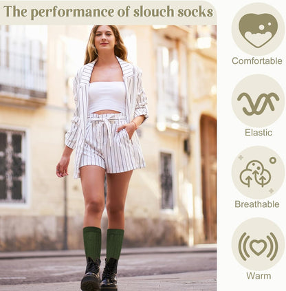 Justay 5 Pairs Slouchy Socks for Women - Slouch Long Crew Knit Boot Athletic Calf Tube Scrunch Socks