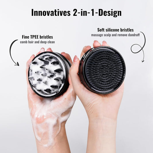 SHINLEA 2 in 1 Scalp Massager Hair Growth,Scalp Scrubber with Soft Silicone Bristles for Dandruff Removal,Shampoo Brush for Exfoliation,Head Massager for Both Wet and Dry Use (Black)