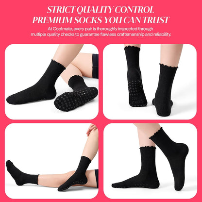 COOLMATE Pilates Socks with Grips for Women, Yoga Socks, Crew Non Slip Women for Barre, Pilates Gifts for Women - Colors A