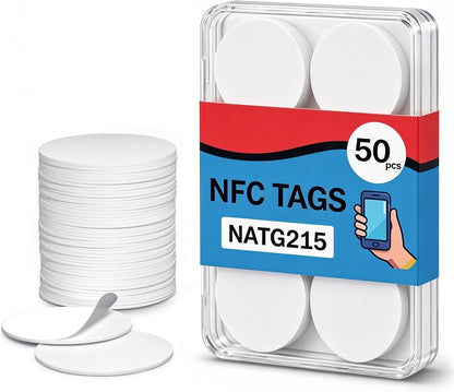 50 Count NTAG215 NFC Tags, 1 Inch Programmable NFC Stickers with Adhesive