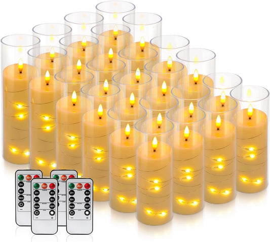 YOROXRG Set of 24 Waterproof Outdoor Flameless Candles, LED Candles with 4 Remote and Timer,(H 4" 5" 6" x D 2.2"),for Halloween Wedding Festiv
