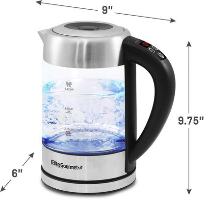 Elite Gourmet EKT5051 1.7L Electric Water Kettle, BPA-Free, Fast Boil, Auto Shut-Off, Boil-dry Protection, 360° Swivel Base with Cordless Serving, Clear-view Window with Water Level Markings, Black