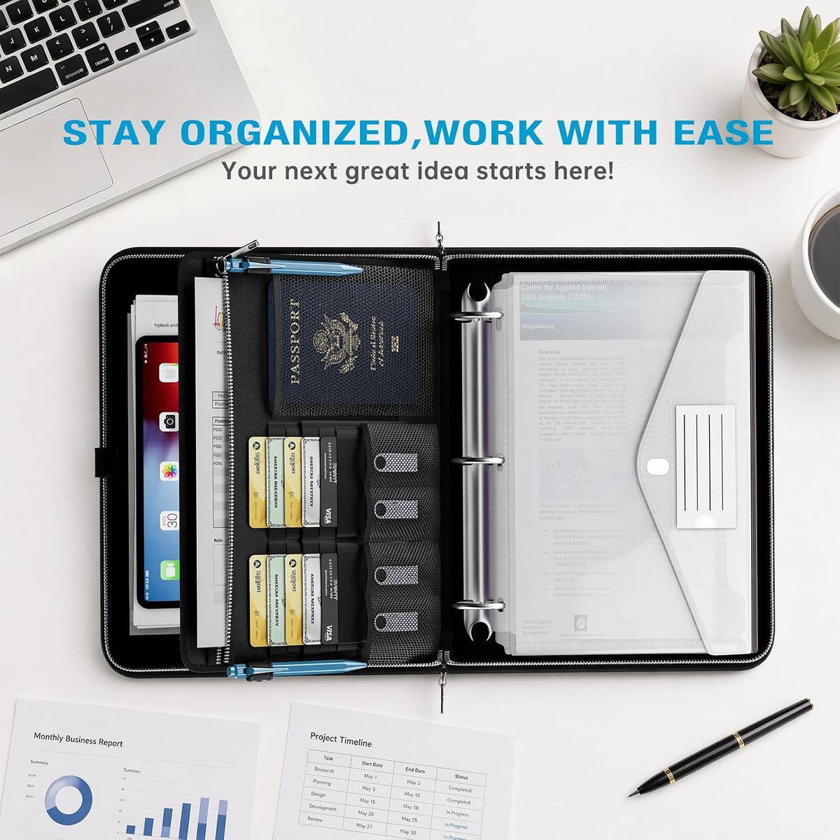 Fireproof Binder Organizer with 15 Pack Pockets,Letter Size,Black