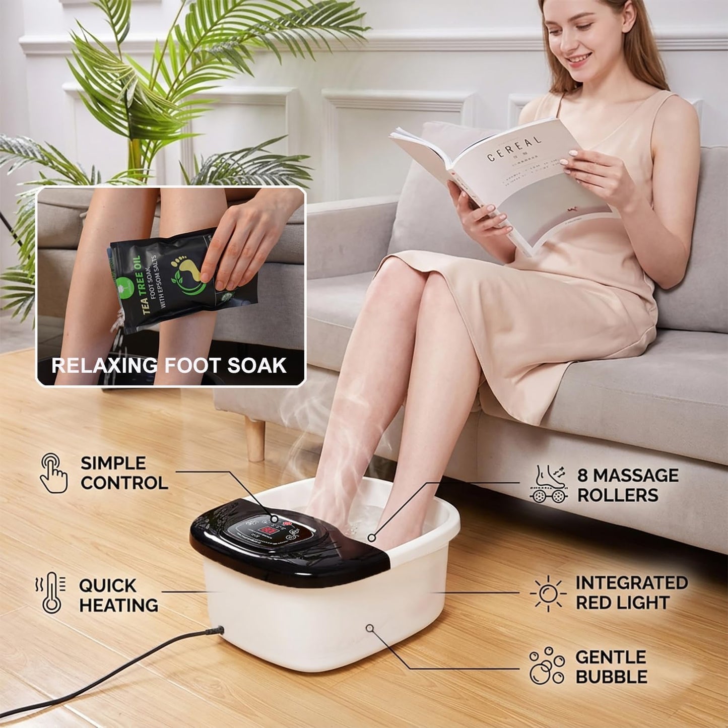 Foot Soaking Tub, Foot Spa Bath Massager with Heat, Epsom Salt,Bubbles, Vibration and Red Light,Foot Soaker, Birthday Gifts for Mom Dad Women Men Her Him