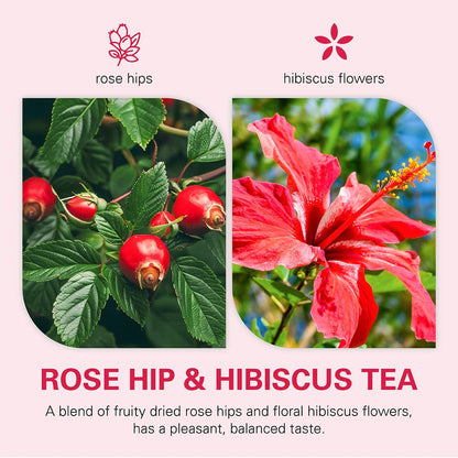WT WEETEE Rosehips Hibiscus Tea Bags 60 Count, Caffeine-free & Antioxidants
