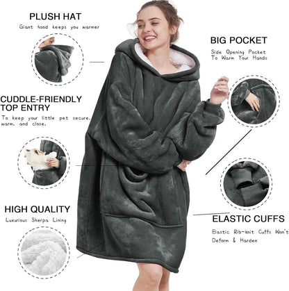 Aemilas Wearable Blanket Hoodie - Warm Sherpa Blanket Sweatshirt as Gifts for Adult Women Mom Men, One Size Fits All