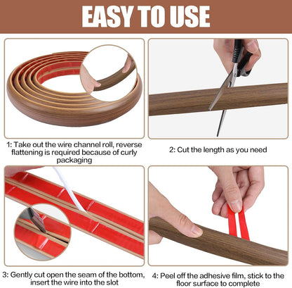 Floor Cord Cover Self Adhesive Cord Hider,10FT Cable Management, Extension Strip Protector for Wires, Prevent Cable Trips for Offices, Gyms, Exhibitions Cavity 0.39"(W) x 0.27"(H) BrownWood
