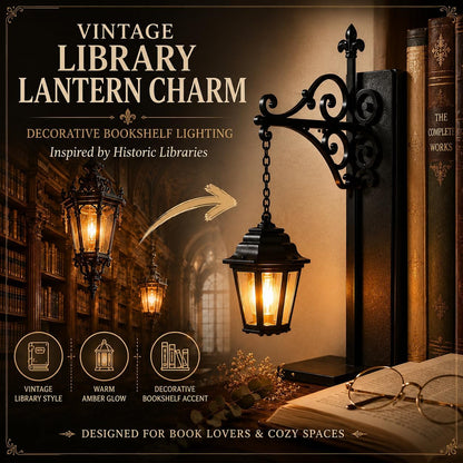 Library Lantern-Decorative Bookshelf Lighting, Mini Bookshelf Lamp Slides Between Books, Warm Amber LED Bookshelf Lights for Book Nook, Shelf Decor Gift for Book Lovers(Reading Ghost)