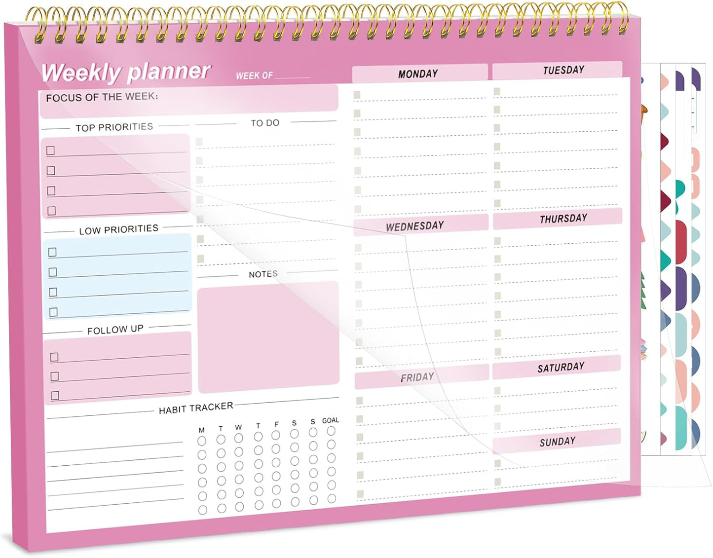 Weekly To Do List Notepad, 8.5''x11'' Weekly Desk Planner with 52 Tear Off Sheets Undated Weekly Planner Habit Tracker & Productivity Organizer for Home and Work, Pink