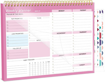 Weekly To Do List Notepad, 8.5''x11'' Weekly Desk Planner with 52 Tear Off Sheets Undated Weekly Planner Habit Tracker & Productivity Organizer for Home and Work, Pink