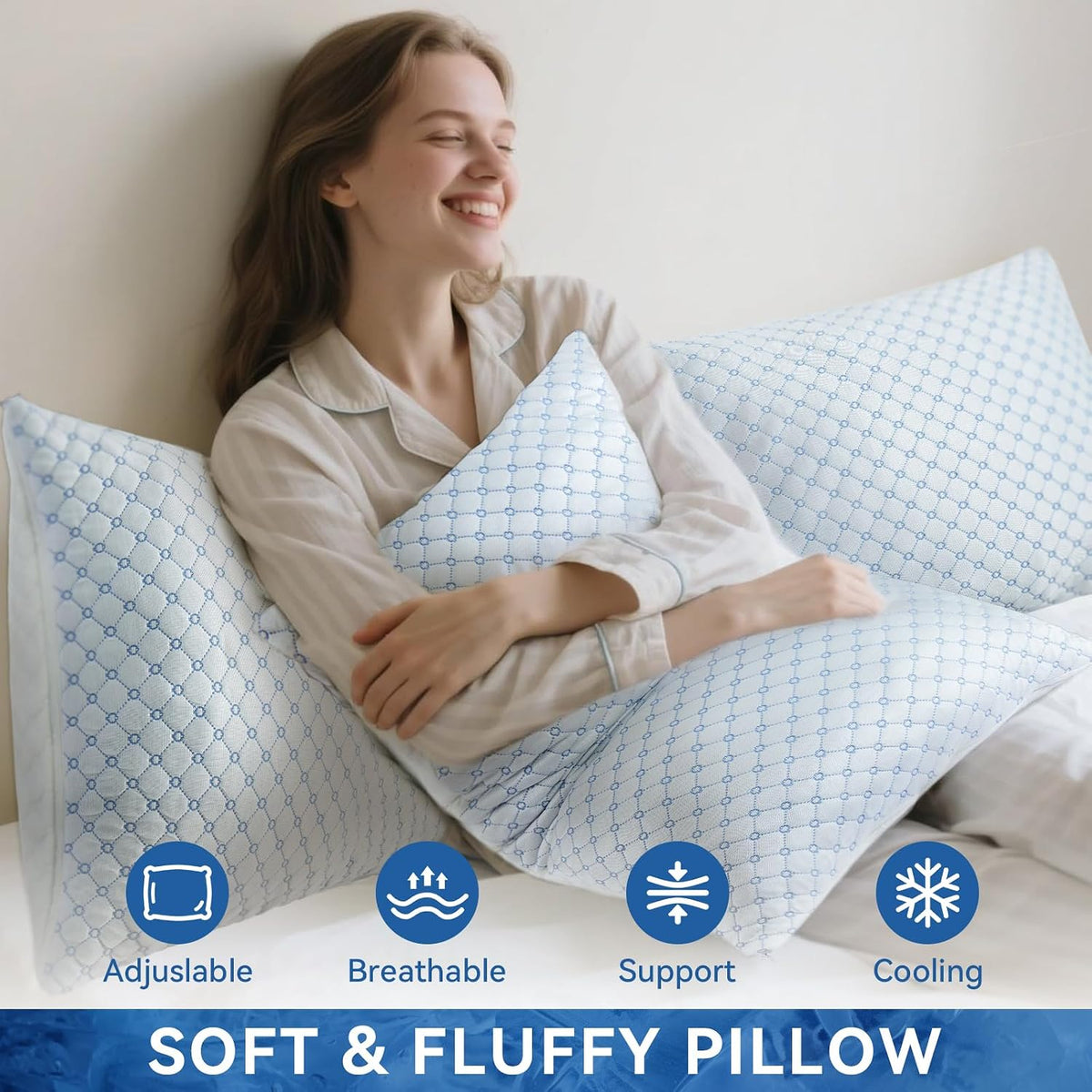 Cooling Adjustable Queen Pillows for Side Back Sleepers