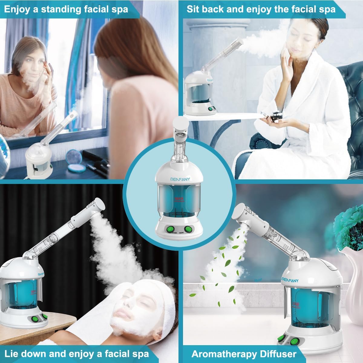 DENFANY Facial Steamer with Ozone Extendable 360° Arm - for Home or Salon