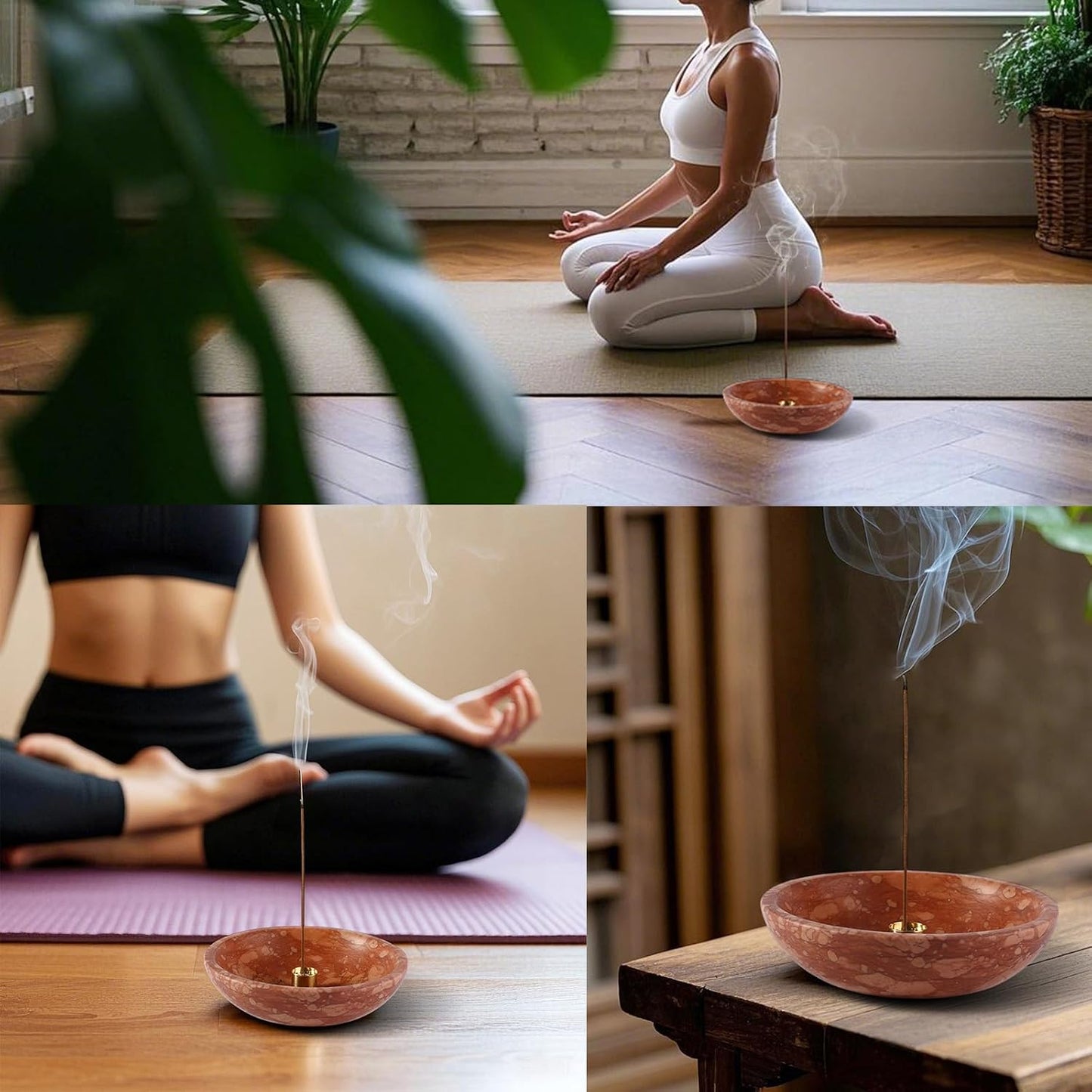 Koville Natural Marble Incense Holder, Incense Holder for Sticks with 9 Holes, Handmade Incense Burner Ash Catcher for Meditation Yoga SPA, Balsam Fir/Palo Santo/Sage/Cone (White)