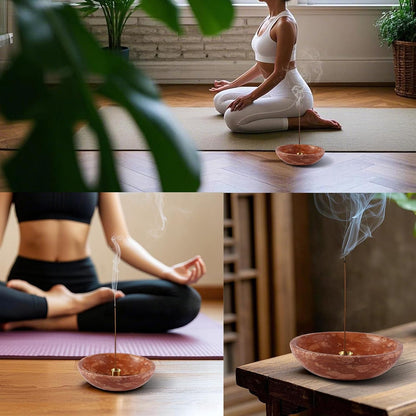 Koville Natural Marble Incense Holder, Incense Holder for Sticks with 9 Holes, Handmade Incense Burner Ash Catcher for Meditation Yoga SPA, Balsam Fir/Palo Santo/Sage/Cone (White)