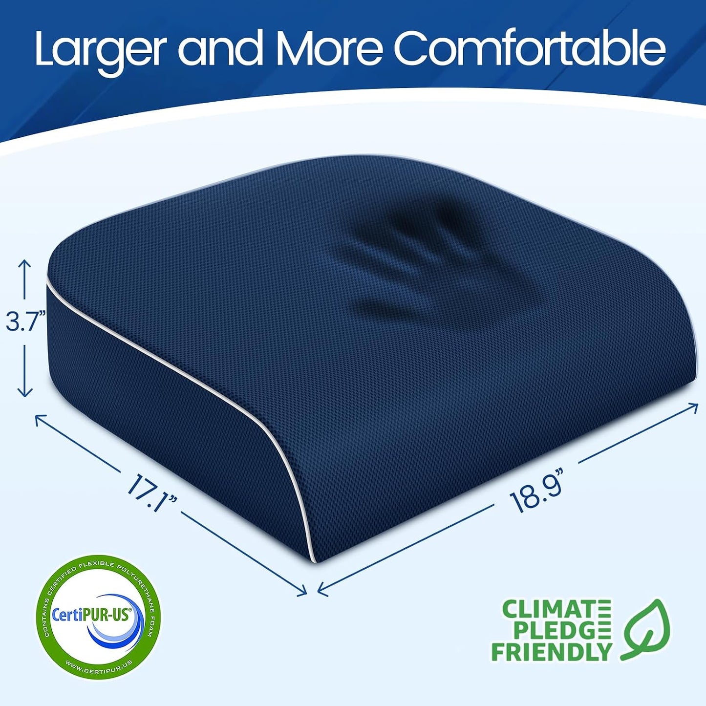SweetSlubr Seat Cushion for Tailbone Pain Relief, Office Chair Cushion, Chair Pad, Memory Foam Large Cushion with Non-Slip Cover for Soft Support at Office Chair, Car Seat, Airplane, Black/Large