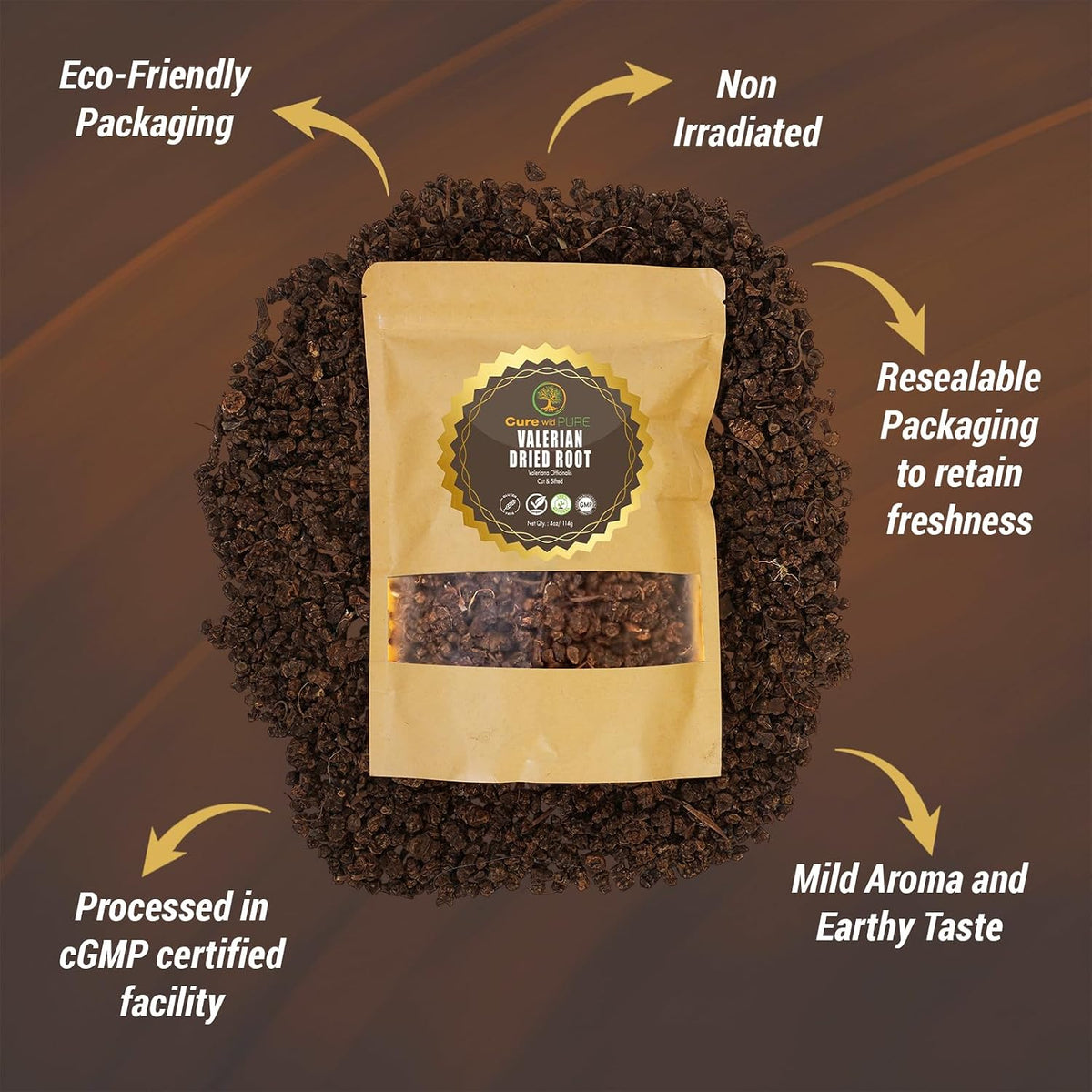 Cure Wid Pure Organic Valerian Root for Sleep 16oz - Cut & Sifted Loose Tea