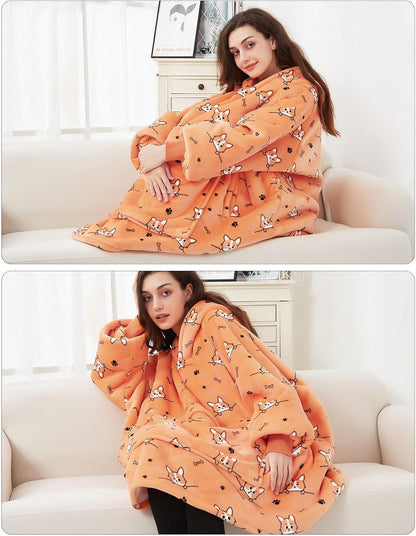 KFUBUO Wearable Blanket Hoodie for Adults Sherpa All Patterns Cat Oversized Sweatshirt Blanket with Pockets for Women