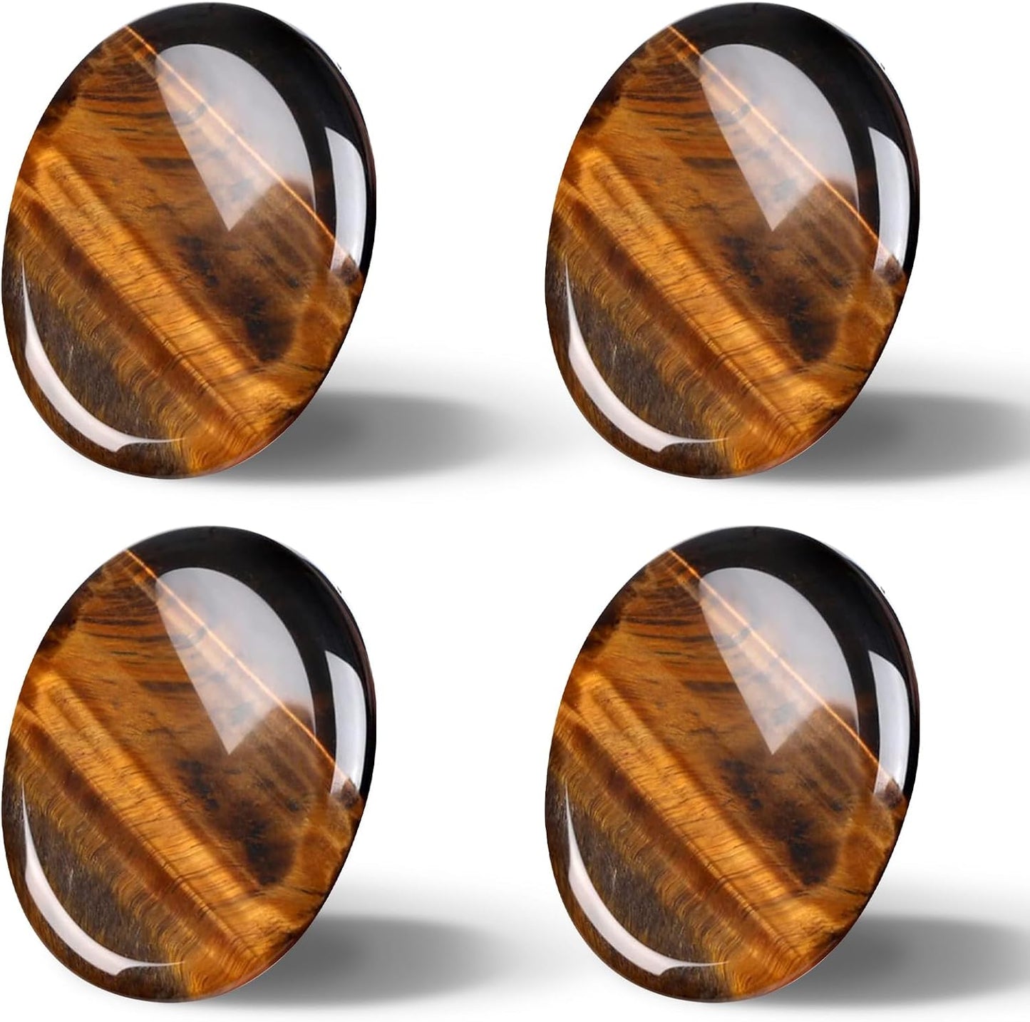 Roowest 4 Pcs Thumb Worry Stone for Anxiety Natural Crystal Healing Stone Chakras Amethyst Tiger Eye Quartz Pocket Hug Gift for Office Stress Meditation(Chromashift,Oval)