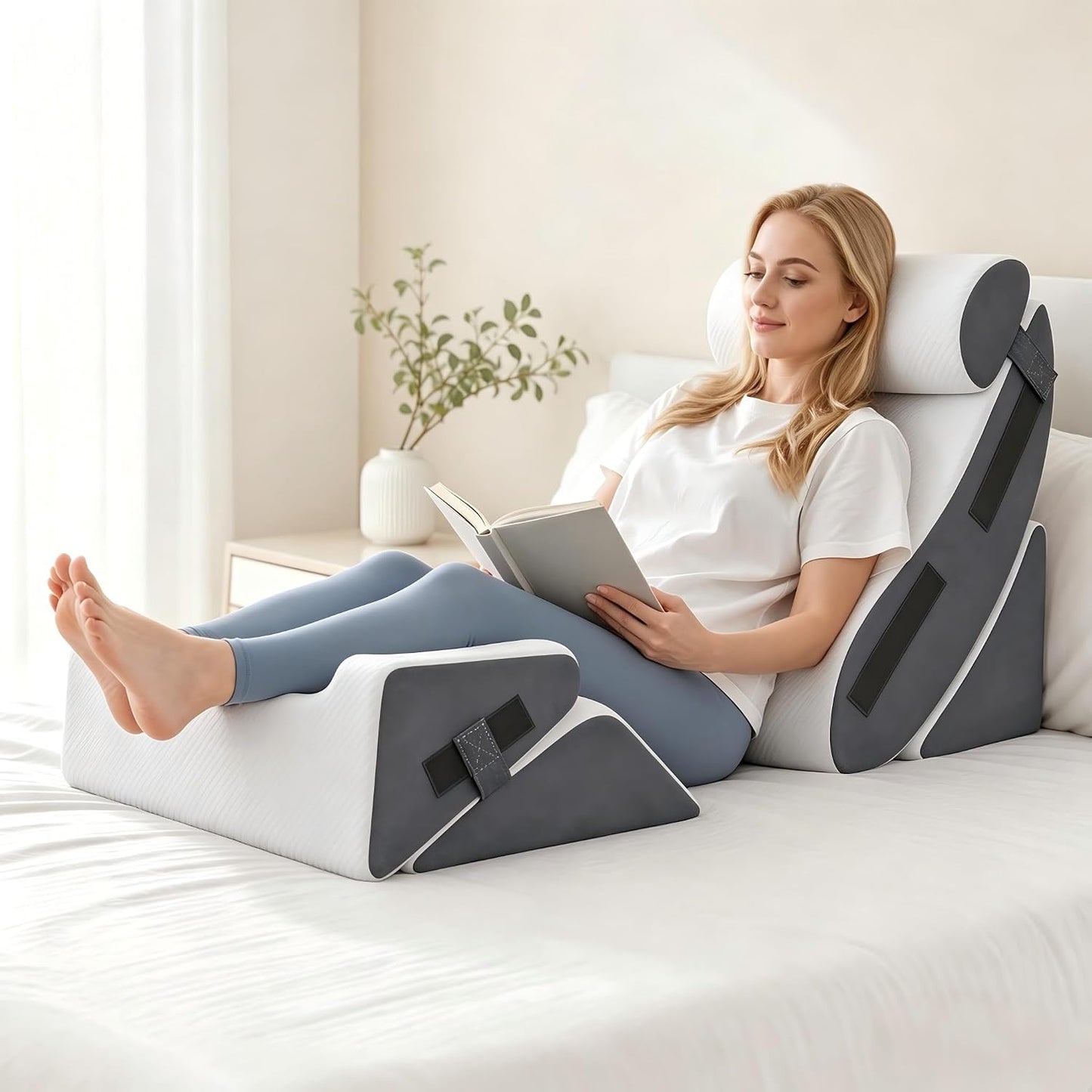 Ahpmeoa 5Pcs Wedge Pillow Set for After Surgery, Memory Foam, White/Grey