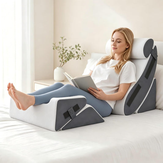 Ahpmeoa 5Pcs Wedge Pillow Set for After Surgery, Memory Foam, White/Grey