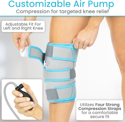 Vive Compression Knee Ice Wrap - Reusable Brace with Air Pump - Hot/Cold Therapy for Men, Women, Pain Relief, Swelling and Recovery Support - Adjustable and Inflatable Pack for Sports Injury Sprains