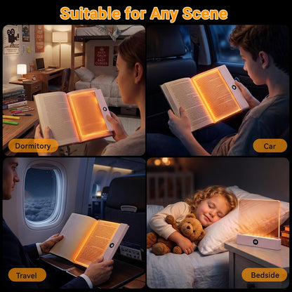 Book Light, Rechargeable Clear LED Flat Reading Light with 3 Colors & Timer, Dimmable Panel Plate Lamp Book Full Page Light for Reading in Bed at Night, Funny Gifts for Readers Kids Women Men (White)