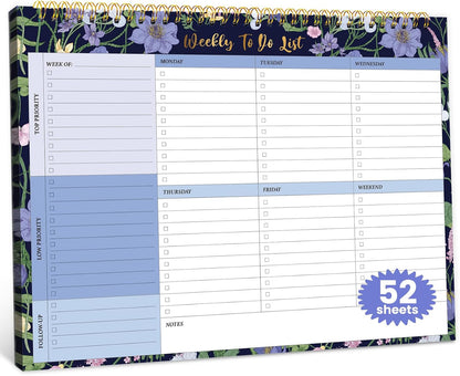 Weekly To Do List Notepad with 52 Undated Sheets（8.5"×11"）- Undated Weekly Planner Notepad for Office Desk Accessories and Supplies - Sunshine Petal