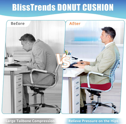 BlissTrends Donut Pillow Seat Cushion,Donut Chair Cushions for Postpartum Pregnancy & Hemorrhoids,Tailbone Pain Relief Cushion,Memory Foam Lifting Cushions for Office&Home Chairs (Black)