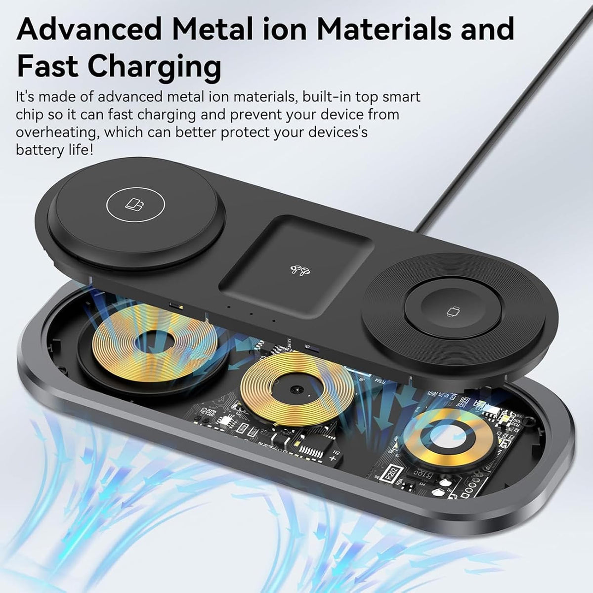 3 in 1 Fast Wireless Charger Stand for iPhone, Foldable Travel Charging Station for Magsafe for iPhone 17/Air/16/15/14/13/12 Series, Apple Watch Series, AirPods pro/2/3/4, Gifts for Women Men (Golden)