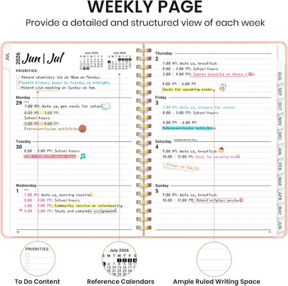 Planner 2026-2027 for Women & Men, Academic Monthly and Weekly Calendar Planner, Jul 2026 - Jun 2027, A5 (6.3" x 8.5"), Teacher Student Planning Book with Tabs, Ideal for Office School Supplies - Pink