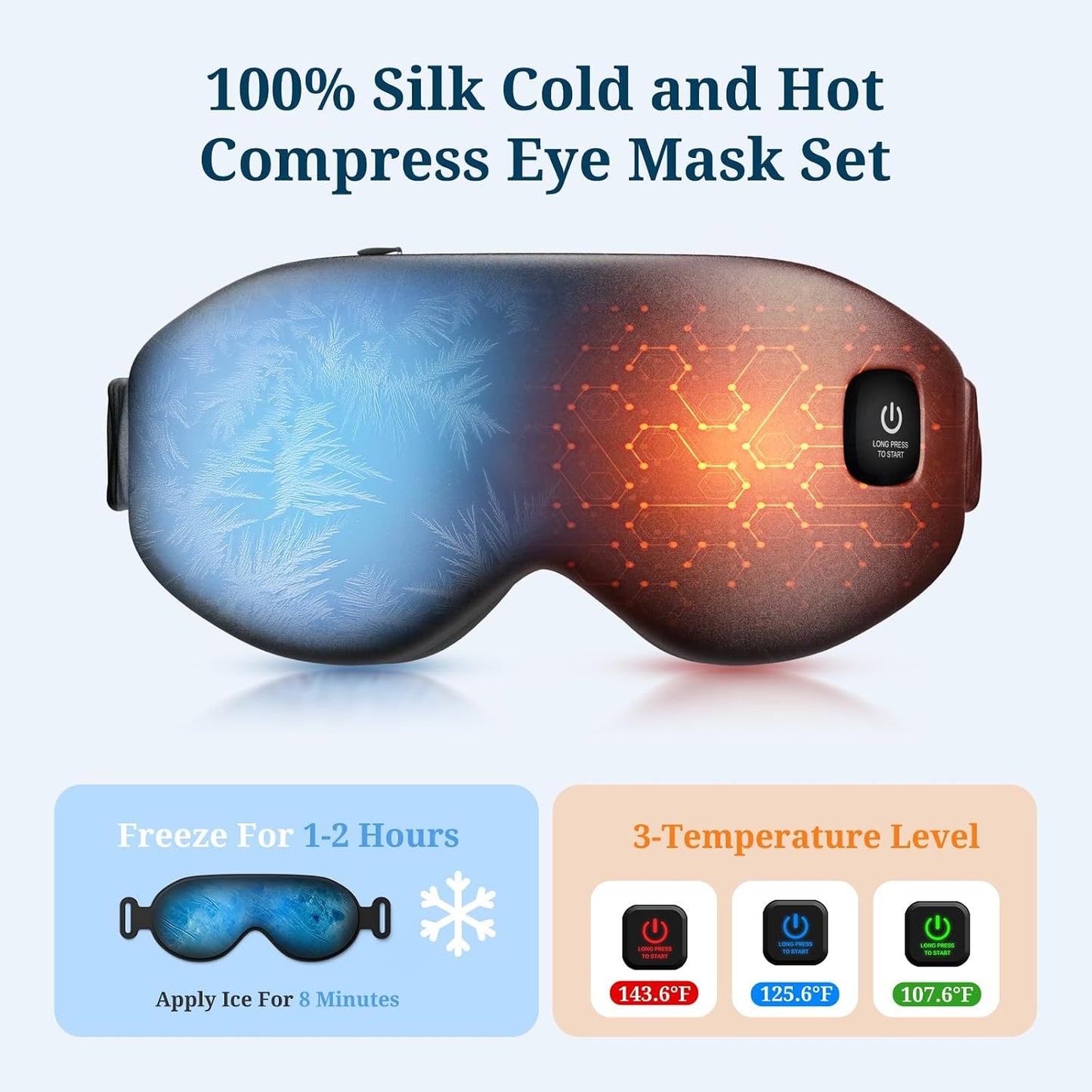 100% Silk Wireless Heated Eye Mask with Cooling, Relieves Dry Eye Syndrome and Puffy, Reduces Dark Circles, Adjustable Velcro Design and Washable Cover, Suitable for Travel & Gifts-Pink.