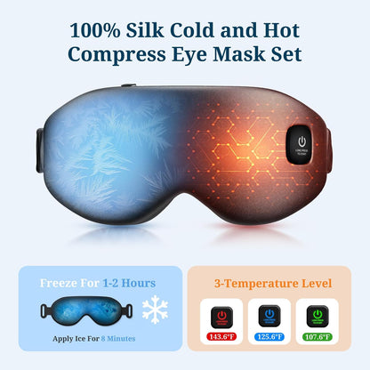 100% Silk Wireless Heated Eye Mask with Cooling, Relieves Dry Eye Syndrome and Puffy, Reduces Dark Circles, Adjustable Velcro Design and Washable Cover, Suitable for Travel & Gifts-Pink.
