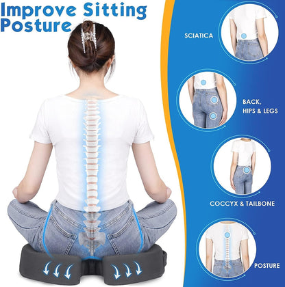 TushGuard Seat Cushion for Office Chair Memory Foam Non-Slip Desk Seat Cushion Back, Coccyx, Sciatica, Tailbone Pain Relief Butt Pillow for Office Chair, Car, Wheelchair, Black