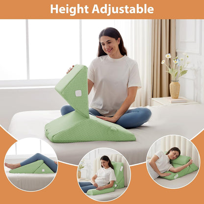 BIEEZZK Wedge Pillow Set for After Surgery, Wedge Pillow for Acid Reflux, Bed Wedge Pillow with Adjustable 9&12inch for Headboard,Sleeping, Orthopedic Memory Foam for Neck&Back Support, White/Grey
