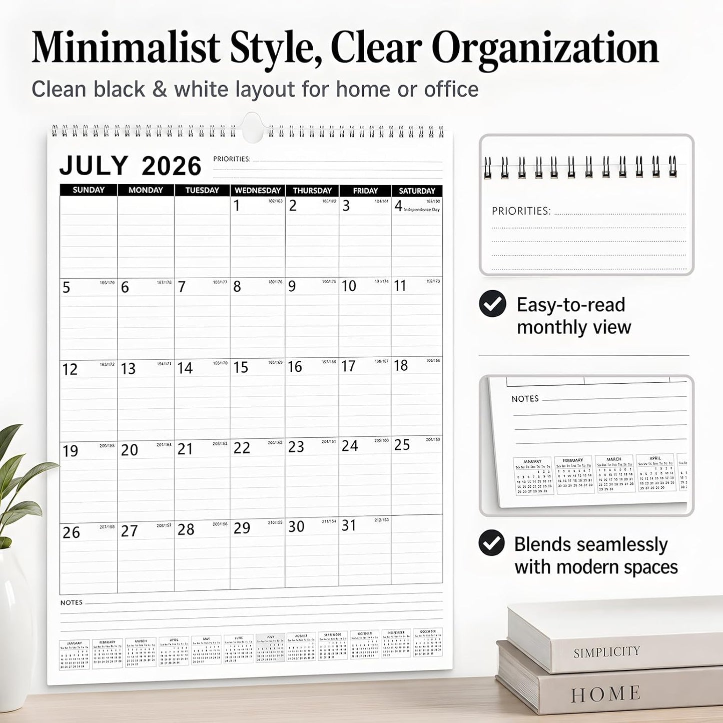 Large Wall Calendar 2026-2027, 18-Month Wall Calendar from July 2026 to December 2027, 15" x 22" 2026 Wall Calendar with Spacious Blocks, Julian Dates, Habit Tracker & Full-Year Reference for Home Office School Colorful