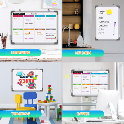 Weekly Calendar Whiteboard for Wall, 16x12 Inches Dry Erase Board, Small Magnetic White Board, Double-Sided Hanging Board for Office School Home Kitchen, Portable Board for Drawing Planning To Do List