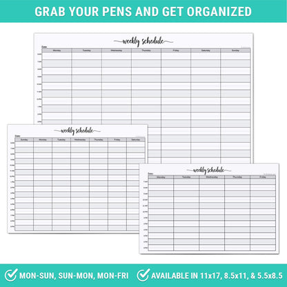 321Done Weekly Schedule Planning Notepad - 50 Sheets 11x17 Size - Mon-Sun Hourly Appointment Productivity Weekly Planner Tear-Off Note Pad, Made in USA